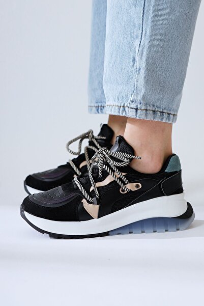 Limoya Takako Siyah Süet-deri Bağcıklı Kadın Spor Ayakkabı, Sneakers