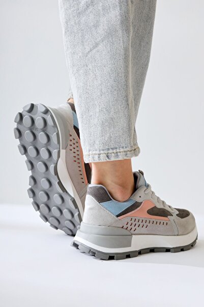 Limoya Sin Gri-mavi Süet Bağcıklı Yüksek Taban Kadın Sneakers, Kadın Spor Ayakkabı