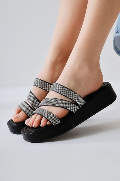 Limoya Γυναικείες παντόφλες Vinita Black Three Stripes Stone
