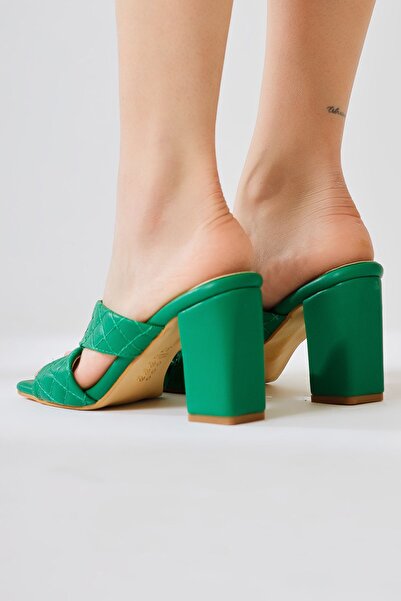 Limoya Ethelyn Green Cross-Strapped Thick-Heeled Women's Slippers Opportunity Product