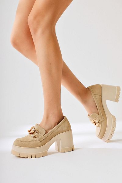 Limoya Chanpen Beige Suede Buckle Detailed Platform Women's Casual Shoes