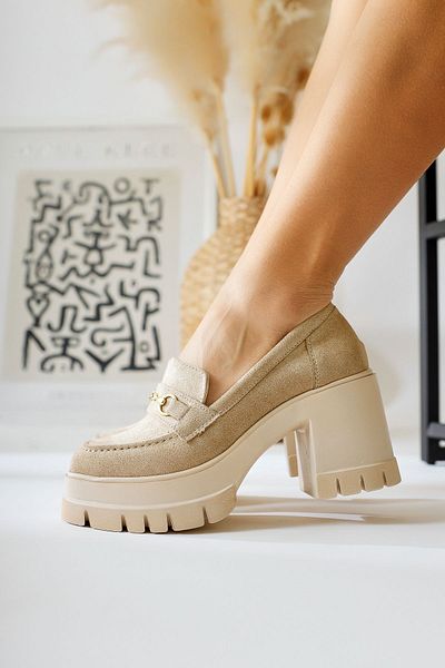 Limoya Manija Beige Suede Πόρπη Λεπτομερής Πλατφόρμα Μοκασίνια, Γυναικεία Loafer Παπούτσια