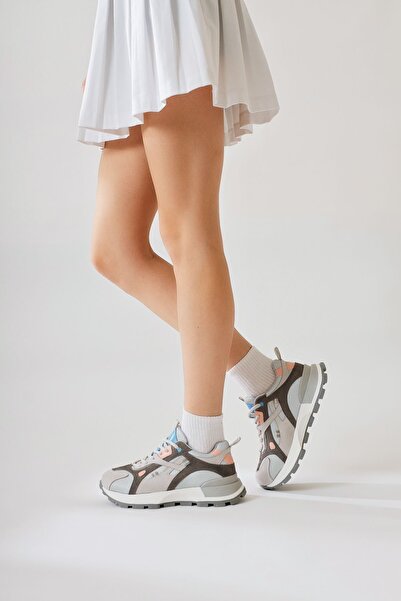 Limoya Siska Mavi-gri Bağcıklı Yüksek Taban Kadın Sneakers, Kadın Spor Ayakkabı