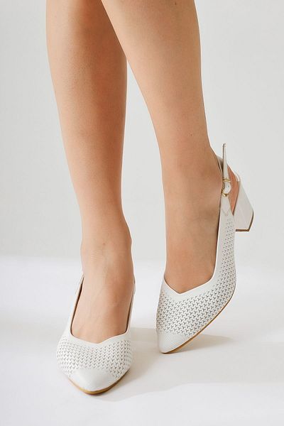 Limoya Narisara White Pointed Toe Laser Perforated Buckle Detailed Heeled Women's Shoes