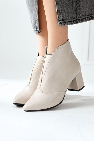 Limoya Maria Elena Beige Γυναικείες μπότες με φερμουάρ με μυτερό τακούνι, γυναικείο μποτάκι
