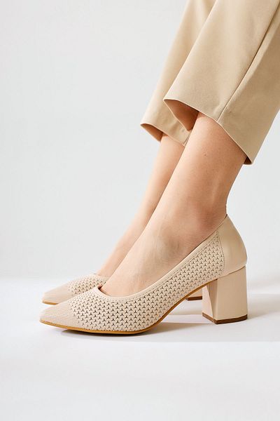 Limoya Nazneen Cream, Beige Pointed Toe Patterned Heeled Women's Shoes