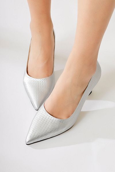 Limoya Dorothe Silver Patterned Goblet Heel Stiletto, Women's High Heels