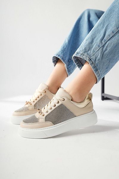 Limoya Sonnie Crem, Bej Talpă groasă Stone Detaliați Pantofi de damă, Pantofi sport de damă