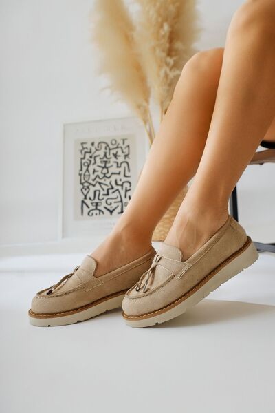 Limoya Deria Nude, Beige Suede Tasseled Women's Casual Shoes