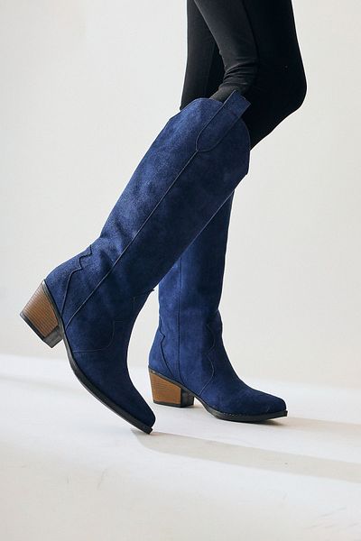 Limoya Γυναικείες μπότες Lhena Navy Blue Suede Western Pull-on