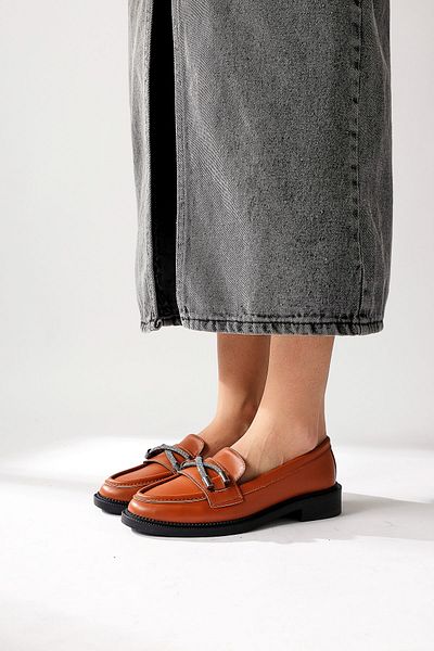 Limoya Evina Brown Stone Buckle Detailed Moccasin, Women's Loafer Shoes