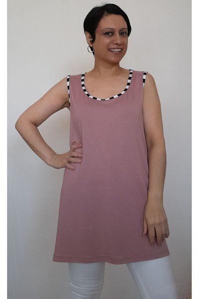 Mertcan Butik Dried Rose Piping Detailed Combed Cotton Viscose Thick Strap T-Shirt
