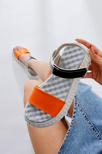 Limoya Sandale de damă Jeny Orange, portocaliu cu bandă groasă cu velcro, cu talpă confortabilă