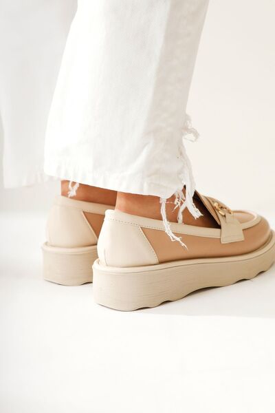 Limoya Larah Nud, Beige-Beige Buckle Detailed Moccasin, Women's Loafer Shoes