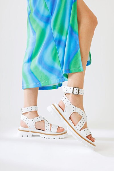 Limoya Winifred White Belt Detailed Women's Sandals Opportunity Product