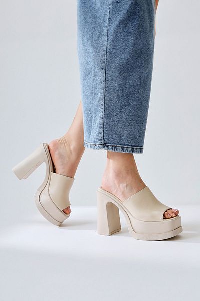 Limoya Tonnie Cream High Heel Slippers - Platform Design