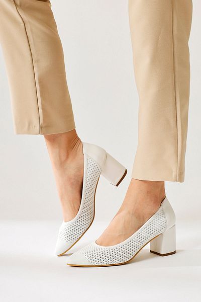 Limoya Nazneen White Pointed Toe Patterned Heeled Women's Shoes