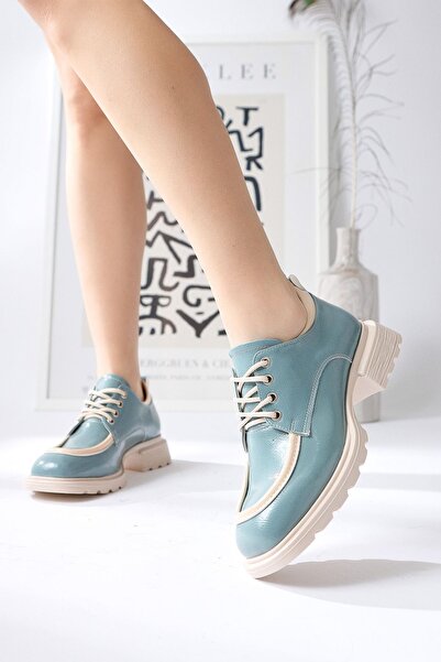 Limoya Niven Mint Wrinkled Patent Leather Beige Detailed Moccasin, Women's Loafer Shoes Opportunity Product