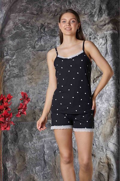 wear treasure Set pantaloni scurți de pijama pentru femei din țesătură Milan, cu bretele de frânghie și detaliu din dantelă
