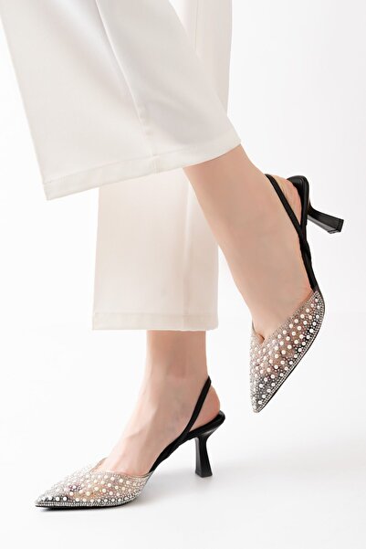 MOD10 Crne ženske stiletto slingback cipele Cipele sa štiklom transparentne S...