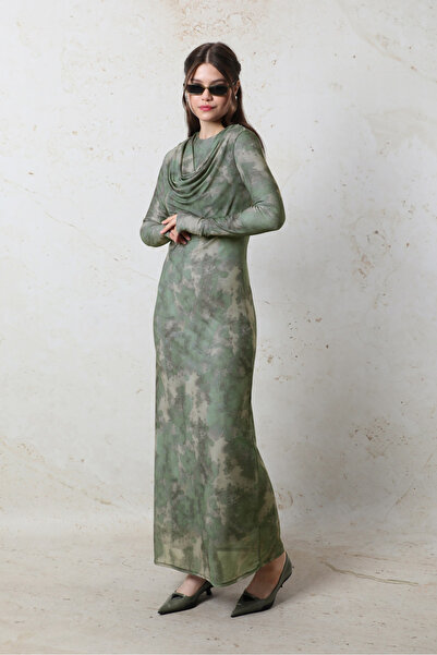 ZÜLAYS Batik Desen Tül Elbise Yeşil
