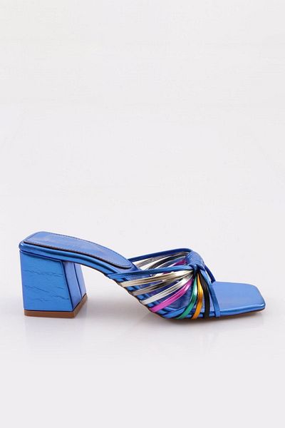 DGN Papuci de damă Sax Blue metalizat cu toc gros - Multi 43312821
