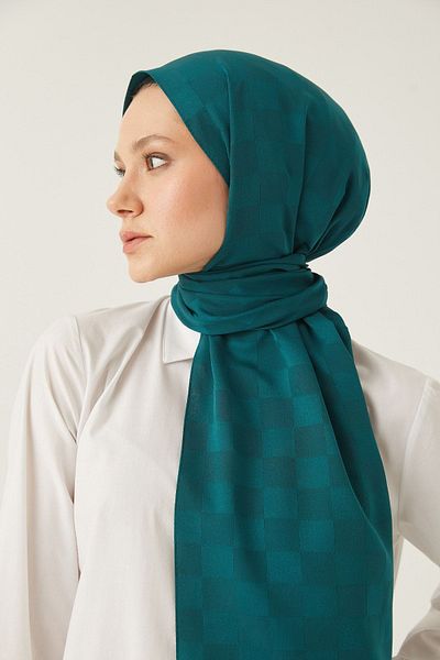 FRESCO SCARFS Γυναικείο σάλι με μοτίβο ζακάρ από μεταξένιο βαμβάκι Hijab*Σμαραγδένιο πράσινο