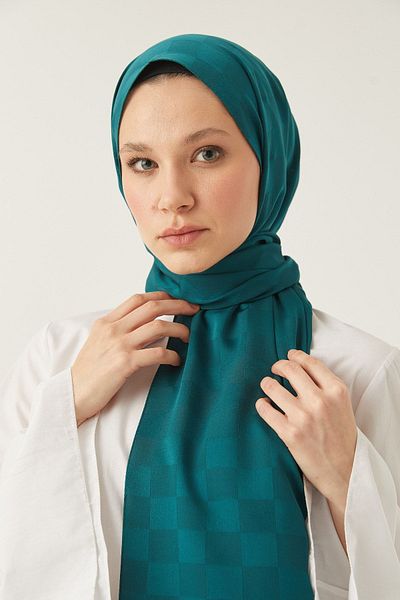 FRESCO SCARFS Γυναικείο σάλι με μοτίβο ζακάρ από μεταξένιο βαμβάκι Hijab*Σμαραγδένιο πράσινο