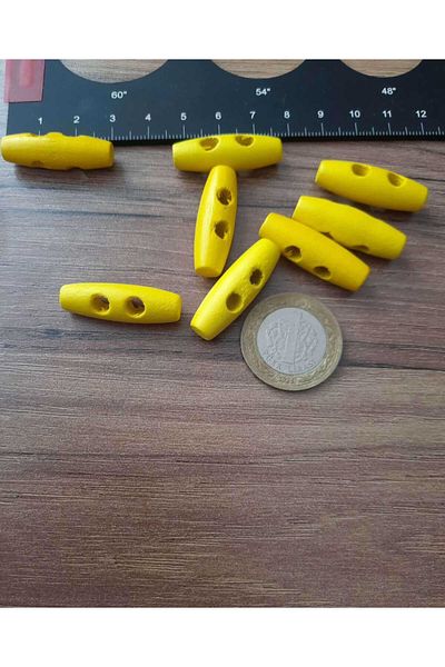 Beyna 3 cm Buttoned Natural Scarf Yellow Wooden Shepherd - 1 Pack 12 Pieces