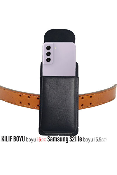 EXENAR Samsung S21 FE - Θήκη με κάλυμμα από συνθετικό δέρμα, μαύρο