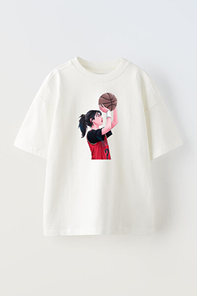 NMG TEKSTİL سلة قطنية بيضاء كبيرة الحجم - تي شيرت مطبوع للجنسين للفتيات الصغيرات