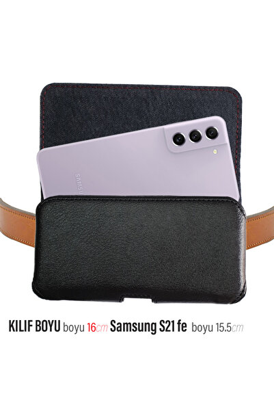 EXENAR Samsung S21FE - Husă neagră din piele artificială, curea cu clapetă