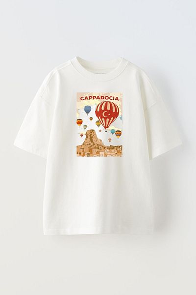NMG TEKSTİL Tricou oversize alb unisex din bumbac cu imprimeu Cappadocia
