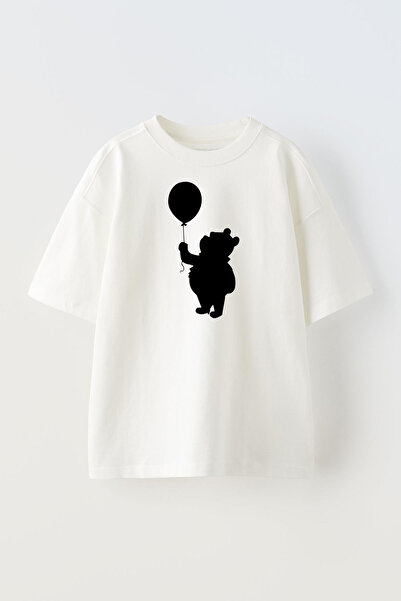 NMG TEKSTİL تي شيرت قطني أبيض كبير الحجم - مطبوع عليه دمية دب، محبوك للجنسين
