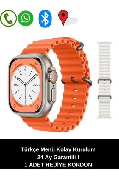 Smith Watch 8 T900 Ultra S 45mm 1.99inç Tüm Telefonlarla Uyumlu Gümüş Kasa Ak...