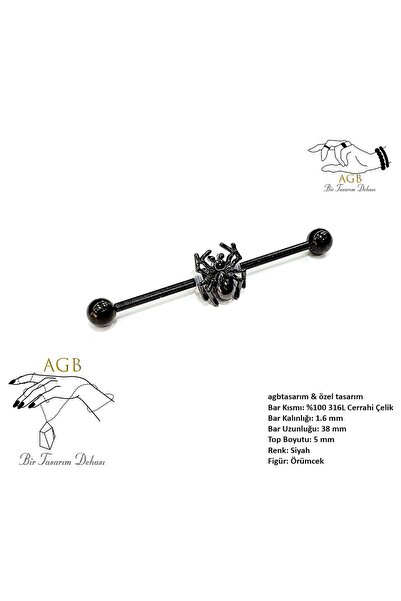 agbtasarım "INDUSTRIAL" ÖRÜMCEK Figürlü Köprü Piercing (CERRAHİ ÇELİK GÖVDELİWE)