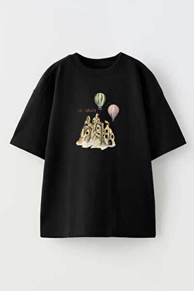 NMG TEKSTİL Μπλουζάκι Unisex από βαμβακερό μαύρο Oversize Capodocia Fairy Chi...