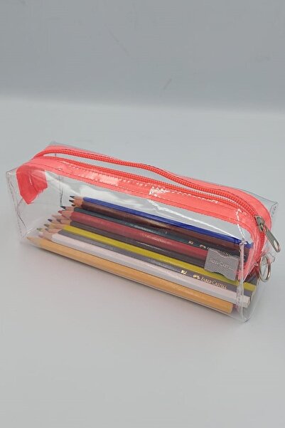 çamdertekstil Şeffaf Pvc Kalem Kutusu Tek Bölmeli Şeffaf Turuncu Kalemlik ,turuncu Kalem Kutusu