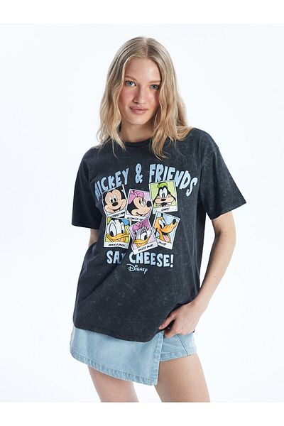 LC Waikiki Tricou pentru damă, cu mânecă scurtă, cu gât crew cu imprimeu Mickey and Friends