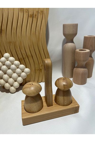 Mirilliahome Set of 2 Bamboo Mushroom and Pepper Shakers Salt Shakers