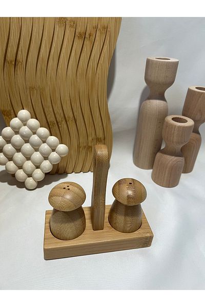 Mirilliahome Set of 2 Bamboo Mushroom and Pepper Shakers Salt Shakers