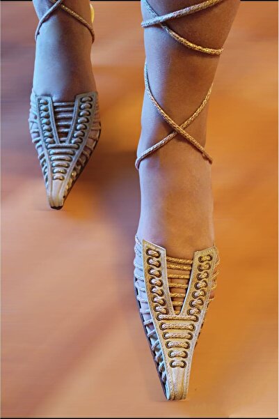 No39 Io&Te Marka, İtalyan el yapımı (handmade), Altın, Topuklu, Şık, Ayakkabı