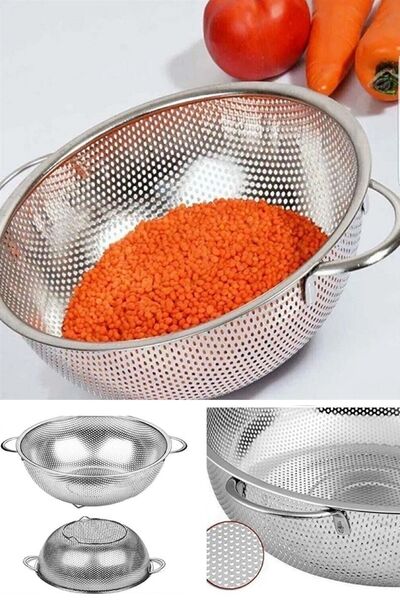 EZMK EV GEREÇLERİ Paslanmaz Çelik Makarna Süzgeci 26 cm Metal Kulplu Kevgir