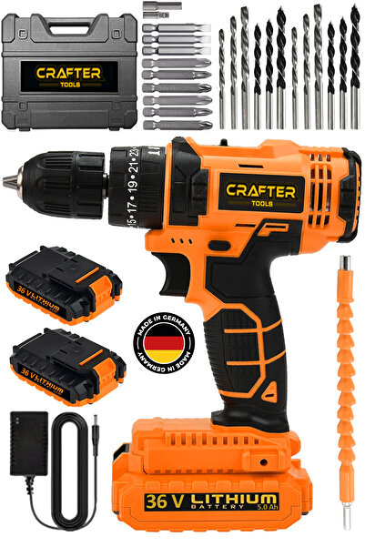 CRAFTERTOOLS 36V 5Ah Şarjlı Darbeli Matkap Seti Çelik Şanzuman Çift Bataryalı...