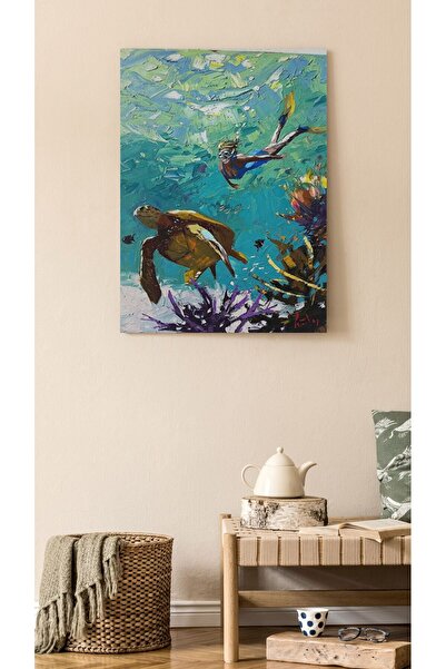 RUGSMODERN Kanvas Tablo Deniz Canlısı Desenli Bitki Manzaralı Desenli Modern ...