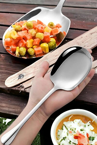 Madamev Set of 4 Luxury Serving Spoons Large Size Stainless Steel Spoons Salad Pastry Food Serving Kitchen Spoons