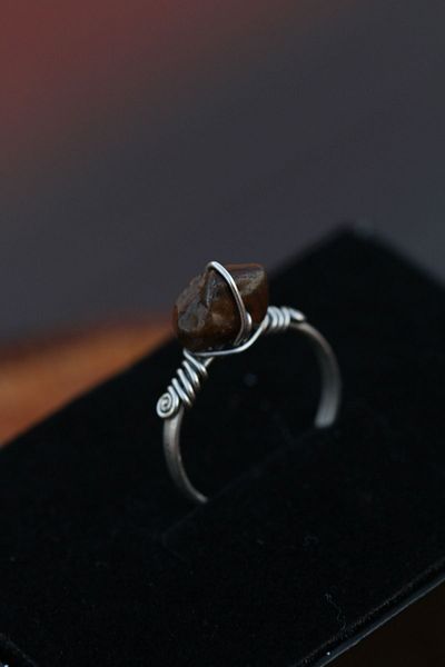 Paganca Tiger Eye Wire Wrap Broken Stone Natural Energy Ring