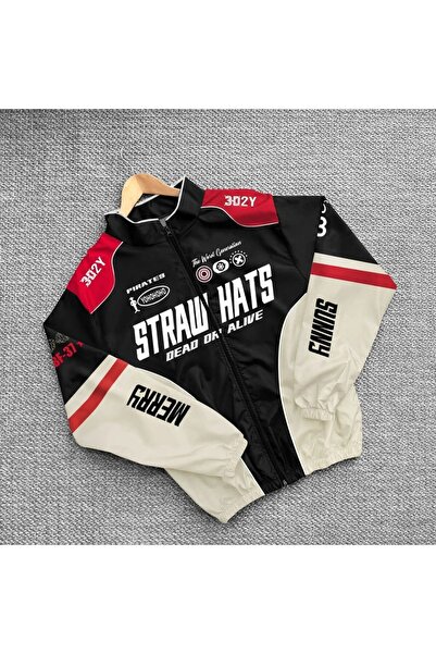 Lushen Unisex Paraşüt Kumaş Oversize Dijital Baskılı Siyah Rüzgarlık Yağmurlu...