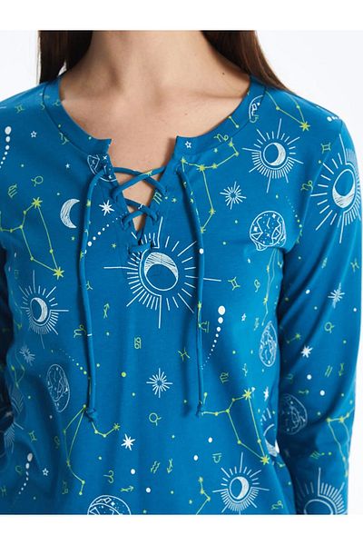 LC Waikiki Set de pijamale pentru femei LCW DREAM cu mânecă lungă cu imprimeu cu guler
