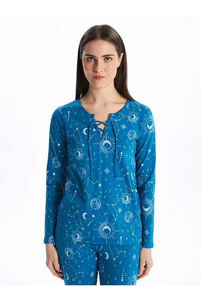 LC Waikiki Set de pijamale pentru femei LCW DREAM cu mânecă lungă cu imprimeu cu guler